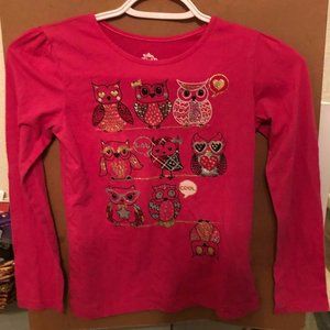 365 KiDS From Garanimals size 7 long sleeve pink shirt with owls